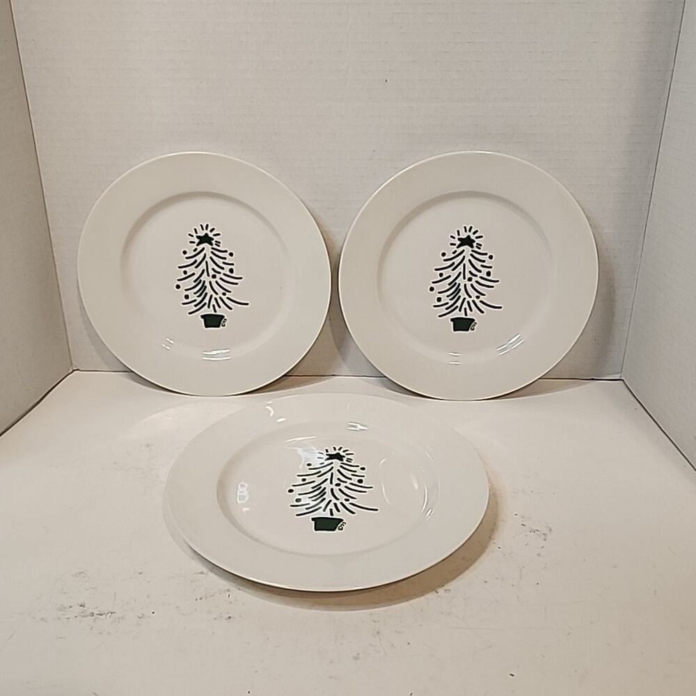 3 Trish Richman Crate & Barrel Green Christmas Tree Ceramic 8.25"Plates At Home